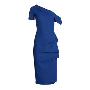 Chiara Boni Arabela Deep Navy Blue Off the Shoulder Sheath Cocktail Dress